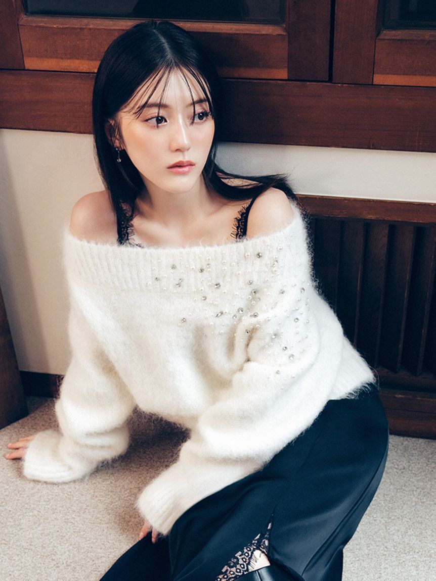 FRAY I.D「アルパカシャギービジューオフショルニット」|ニット・セーター|