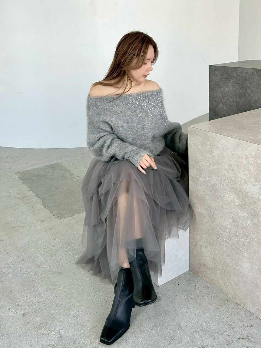 FRAY I.D「アルパカシャギービジューオフショルニット」|ニット・セーター|