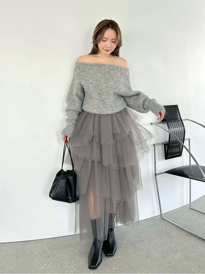 FRAY I.D「アルパカシャギービジューオフショルニット」|ニット・セーター|