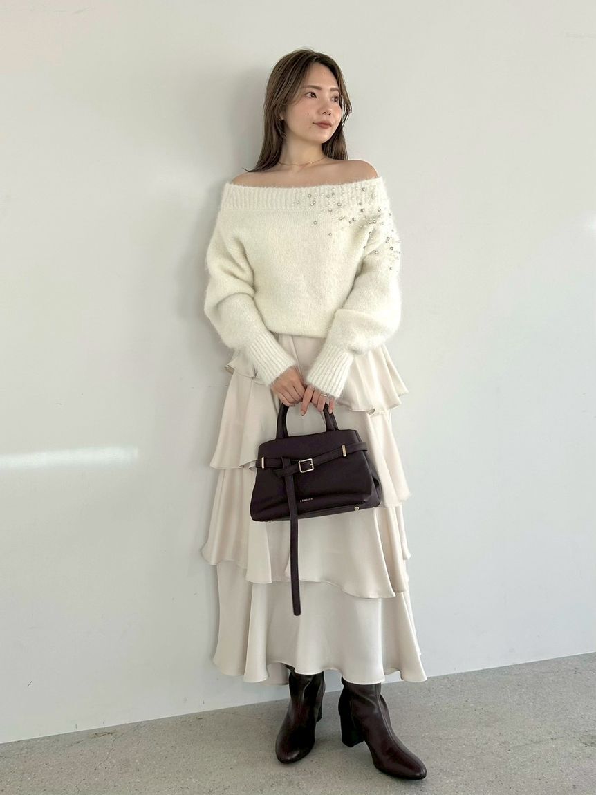 FRAY I.D「アルパカシャギービジューオフショルニット」|ニット・セーター|