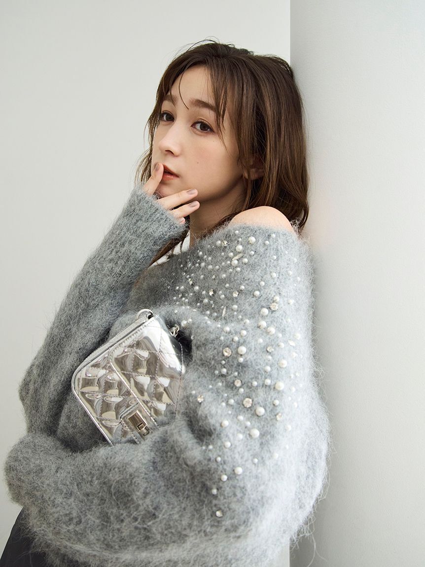 FRAY I.D「アルパカシャギービジューオフショルニット」|ニット・セーター|LGRY