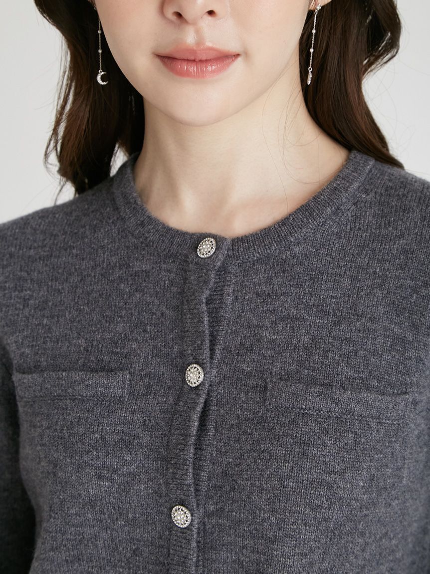 CELFORD「SUPER FINE MERINO WOOLビジュー釦カーディガン」|カーディガン|