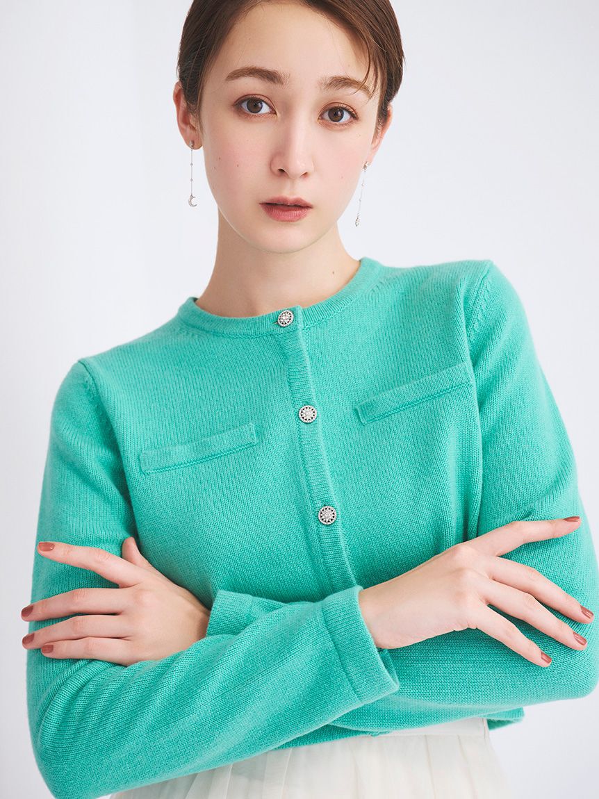 CELFORD「SUPER FINE MERINO WOOLビジュー釦カーディガン」|カーディガン|GRN