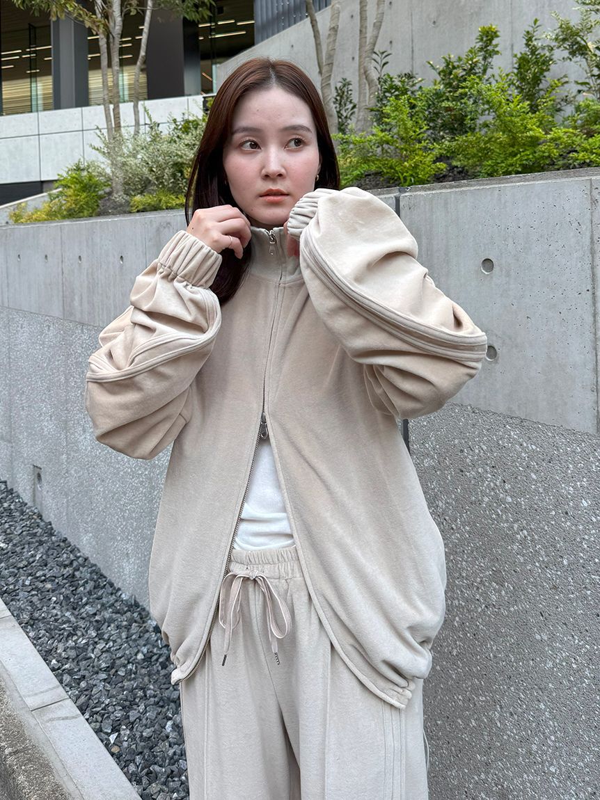 styling/「【セットアップ対応】ジップアップベロアブルゾン」|ブルゾン・スタジャン|