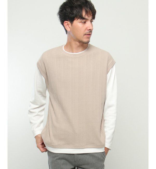 ikka「ランダムジャガードフェイクベストロンT」|Tシャツ・カットソー|