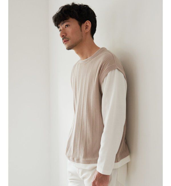 ikka「ランダムジャガードフェイクベストロンT」|Tシャツ・カットソー|