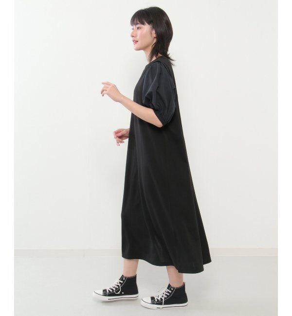 ikka「袖切り替えカットワンピース」|ワンピース|ブラック