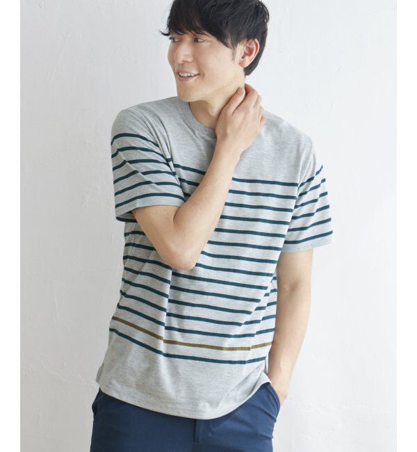 ikka「ボルテックスパネルボーダーＴ」|Tシャツ・カットソー|グレイ