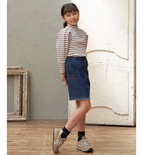 ikka kids「フリンジ前ボタンデニムスカート（120~160cm）」|スカート|