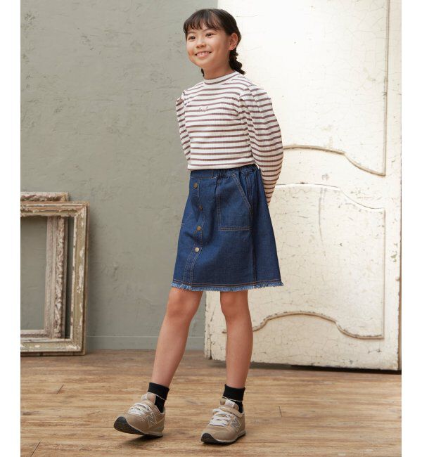 ikka kids「フリンジ前ボタンデニムスカート（120~160cm）」|スカート|