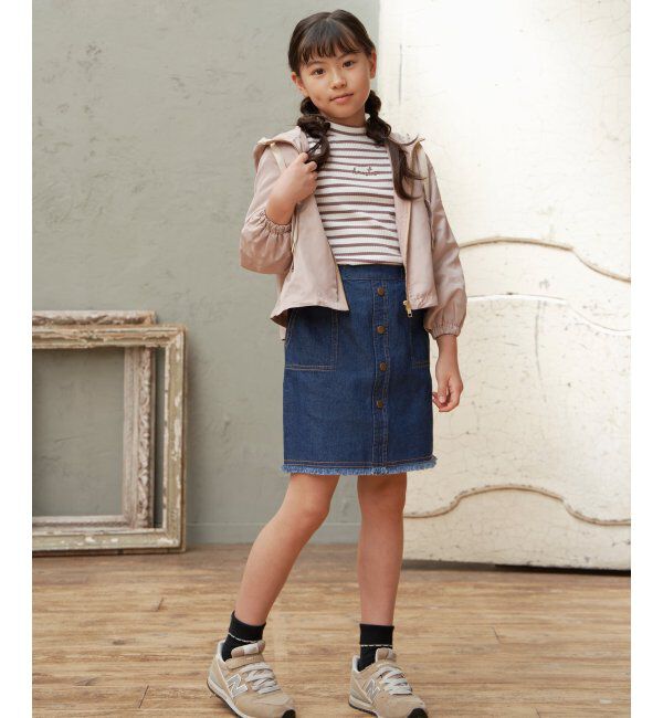 ikka kids「フリンジ前ボタンデニムスカート（120~160cm）」|スカート|