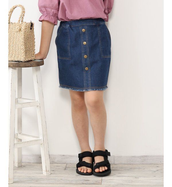 ikka kids「フリンジ前ボタンデニムスカート（120~160cm）」|スカート|
