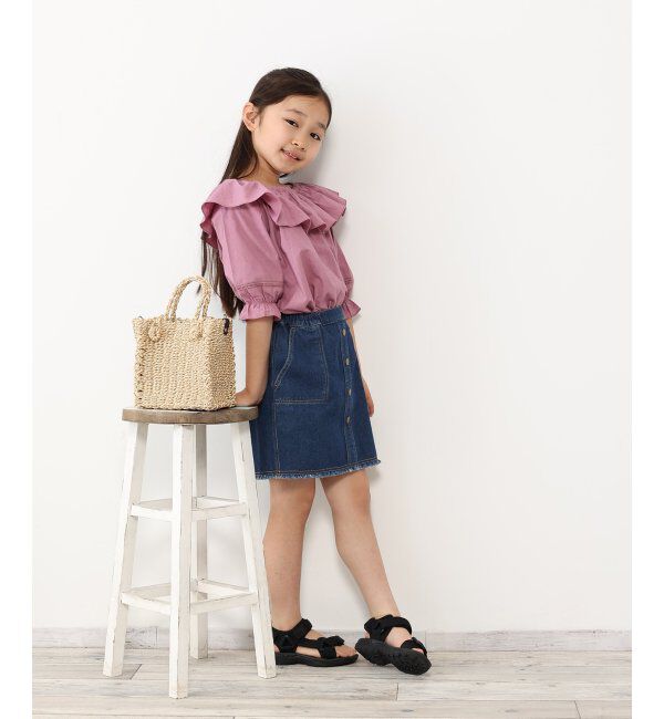 ikka kids「フリンジ前ボタンデニムスカート（120~160cm）」|スカート|