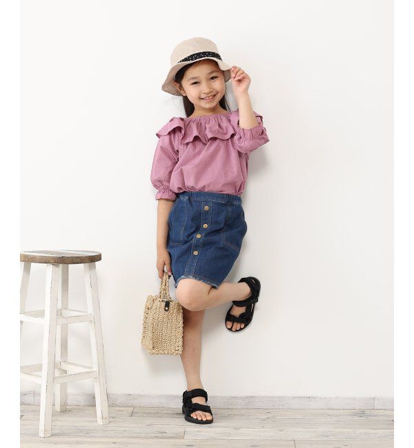 ikka kids「フリンジ前ボタンデニムスカート（120~160cm）」|スカート|