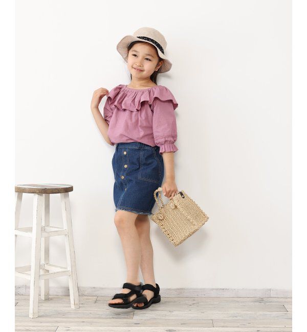 ikka kids「フリンジ前ボタンデニムスカート（120~160cm）」|スカート|