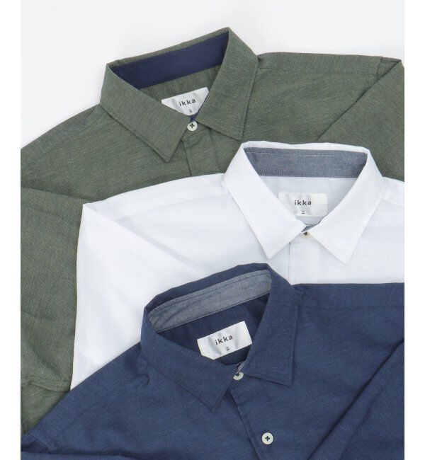 ikka「7分リネン混切り替えポケットシャツ」|シャツ・ブラウス|