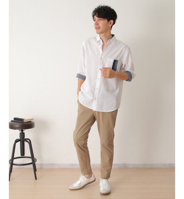 ikka「7分リネン混切り替えポケットシャツ」|シャツ・ブラウス|
