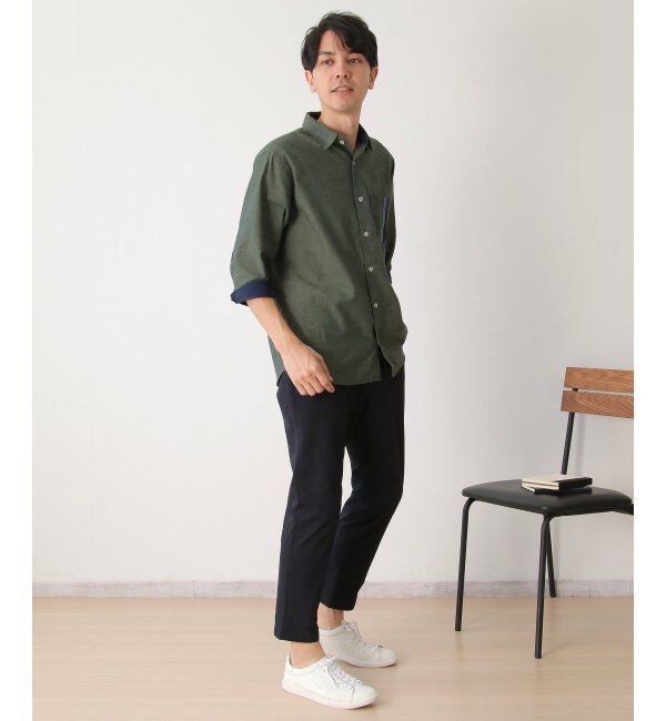 ikka「7分リネン混切り替えポケットシャツ」|シャツ・ブラウス|