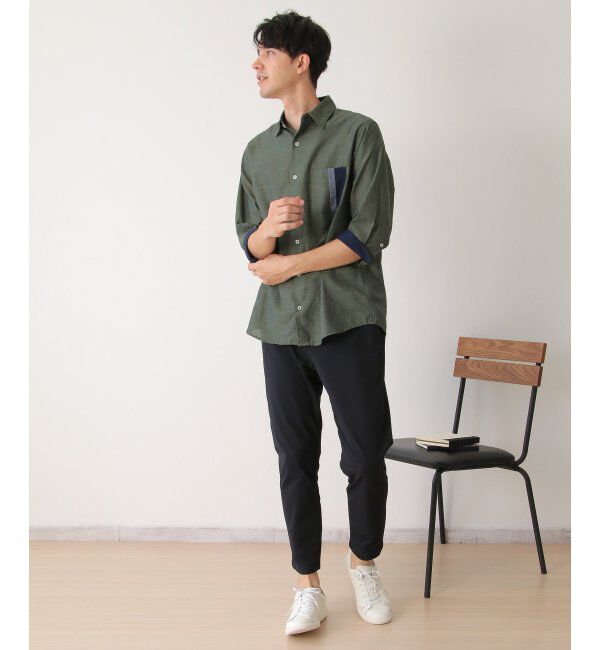 ikka「7分リネン混切り替えポケットシャツ」|シャツ・ブラウス|