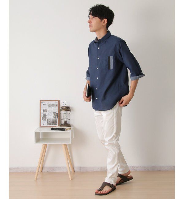ikka「7分リネン混切り替えポケットシャツ」|シャツ・ブラウス|