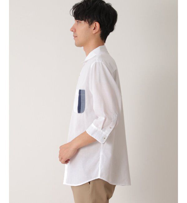 ikka「7分リネン混切り替えポケットシャツ」|シャツ・ブラウス|