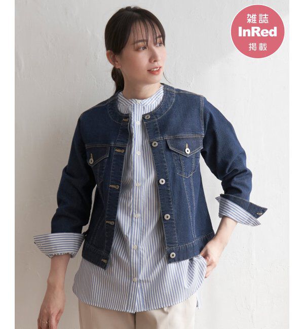 ikka「ストレッチノーカラーデニムGジャン」|その他|ダークネイビー