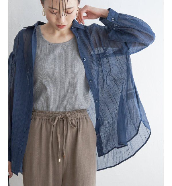 ikka「バックシャーリングシアーシャツ」|シャツ・ブラウス|ブルー