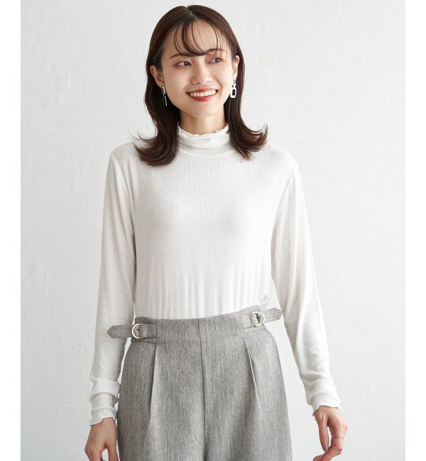 ikka「ハイネックテレコ長袖プルオーバー」|Tシャツ・カットソー|