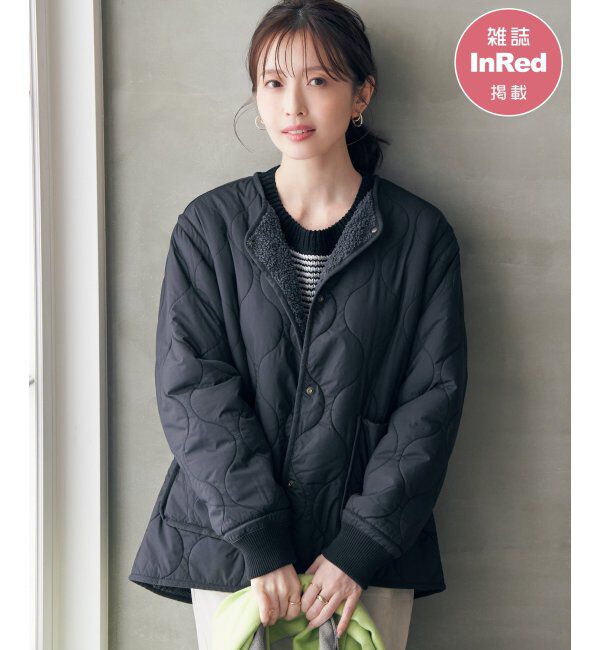 ikka「キルトボアリバーシブルブルゾン」|ブルゾン・スタジャン|ブラック