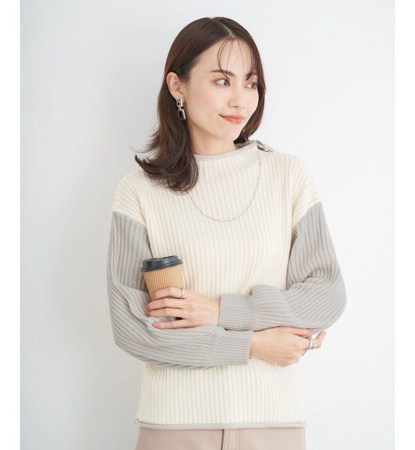 ikka「配色ワイドリブニットプルオーバー」|プルオーバー|オフホワイト