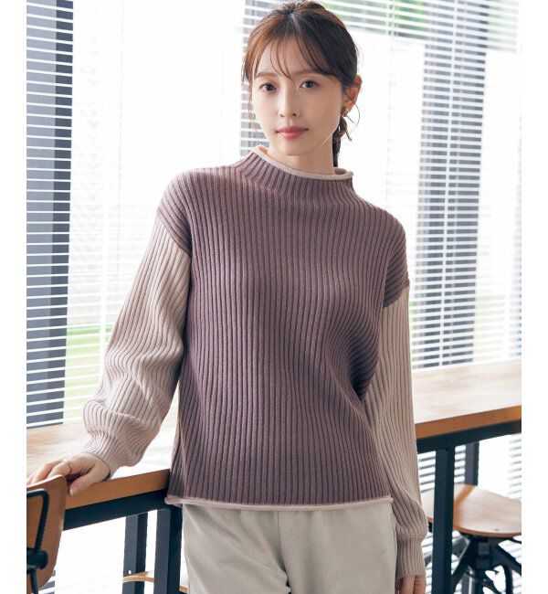 ikka「配色ワイドリブニットプルオーバー」|プルオーバー|