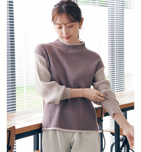 ikka「配色ワイドリブニットプルオーバー」|プルオーバー|