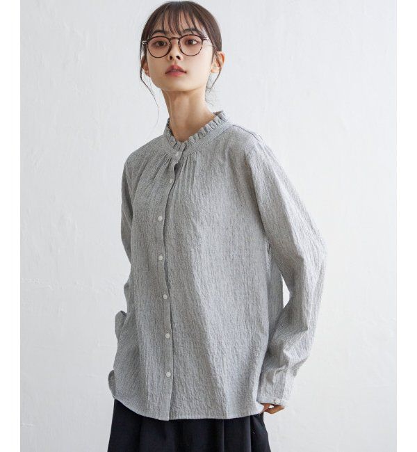 Lbc with Life「オーガニックコットン襟フリルブラウス」|シャツ・ブラウス|ブラック