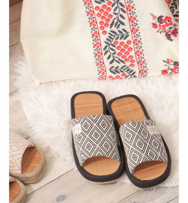 Lbc with Life「茶竹厚底幾何学スリッパ」|ルームシューズ|