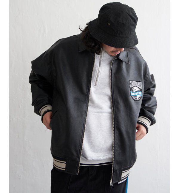 VENCE share style「【ユニセックス】VISION STREET WEAR ビジョンストリートウェア フェイクレザーブルゾン」|ブルゾン・スタジャン|ブラック