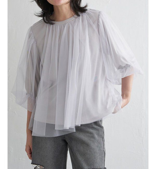 VENCE share style「チュールギャザーブラウス」|シャツ・ブラウス|グレイ
