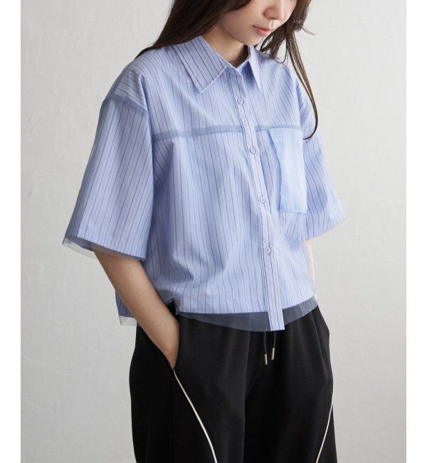 VENCE share style「ストライプチュールカブセSSシャツ」|シャツ・ブラウス|