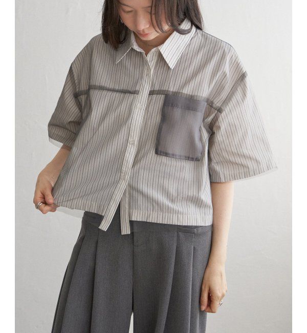 VENCE share style「ストライプチュールカブセSSシャツ」|シャツ・ブラウス|