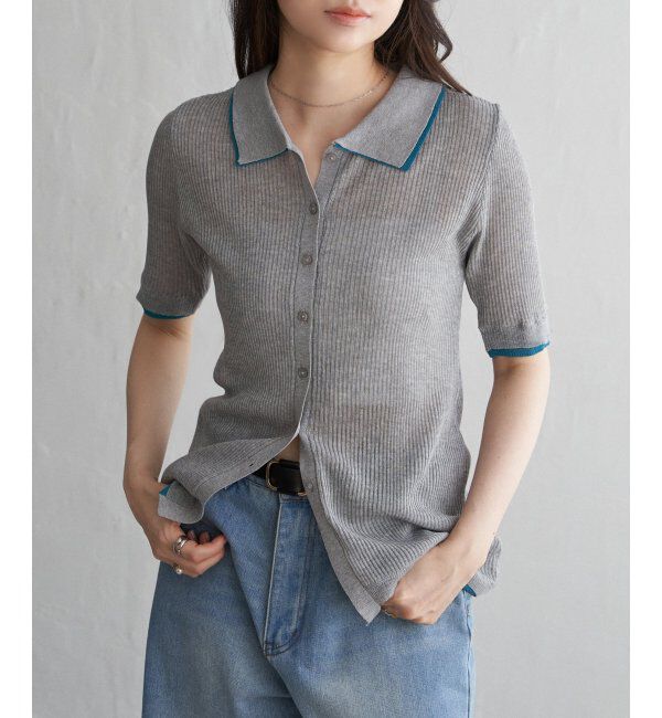 VENCE share style「麻タッチ襟付きカーディガン」|カーディガン|