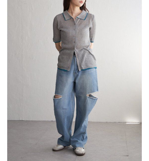 VENCE share style「麻タッチ襟付きカーディガン」|カーディガン|