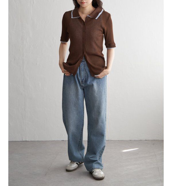 VENCE share style「麻タッチ襟付きカーディガン」|カーディガン|