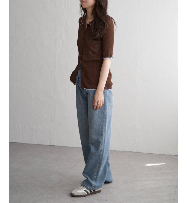 VENCE share style「麻タッチ襟付きカーディガン」|カーディガン|