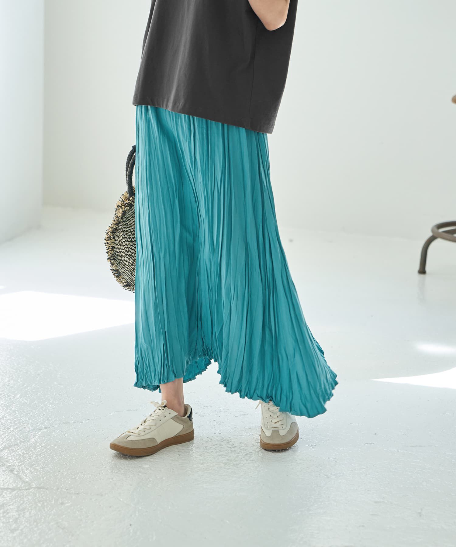STYLE DELI「ランダムプリーツロングスカート」|スカート|ターコイズ