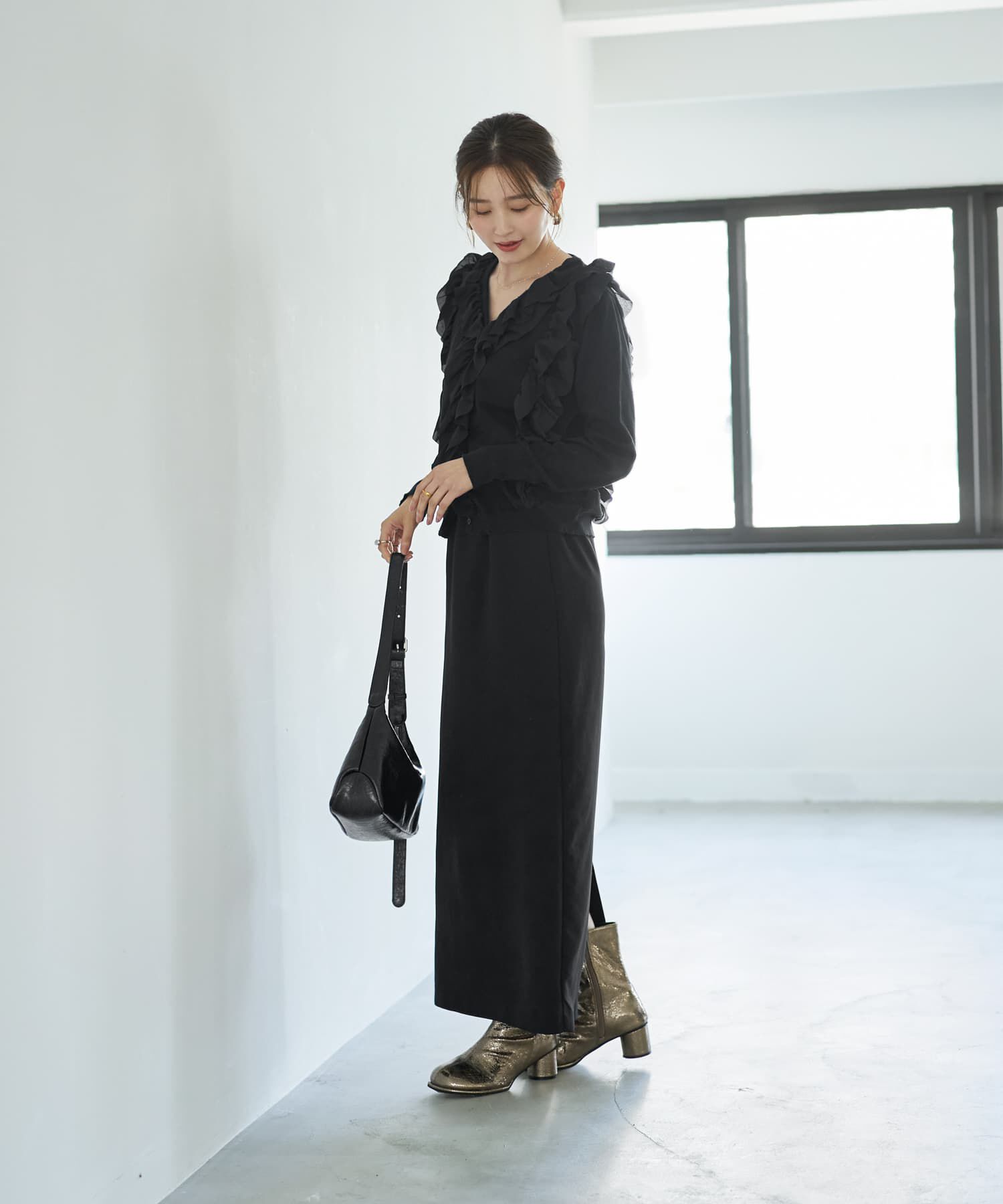  「シフォンフリルニットカーディガン」|シャツ・ブラウス|