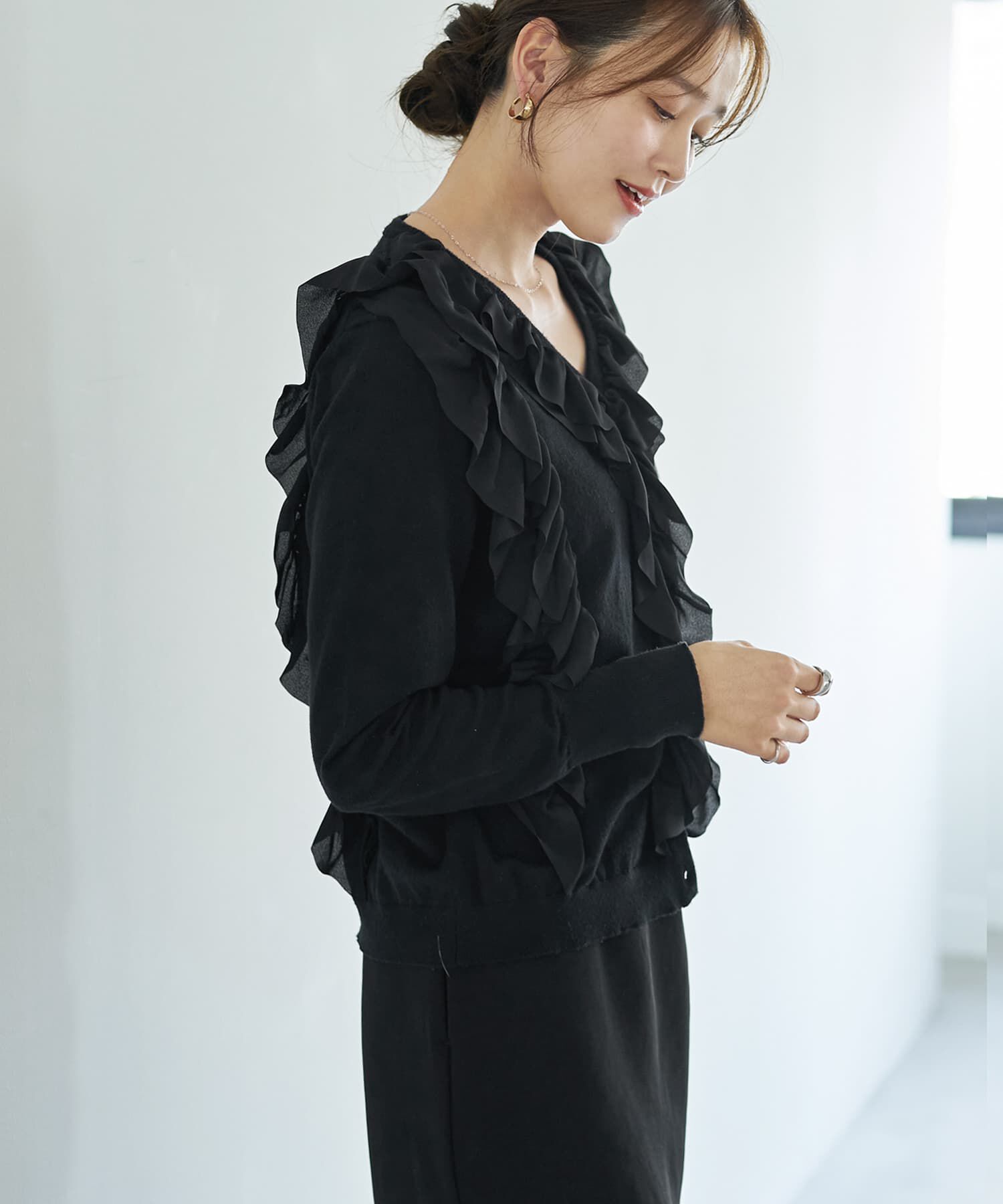  「シフォンフリルニットカーディガン」|シャツ・ブラウス|