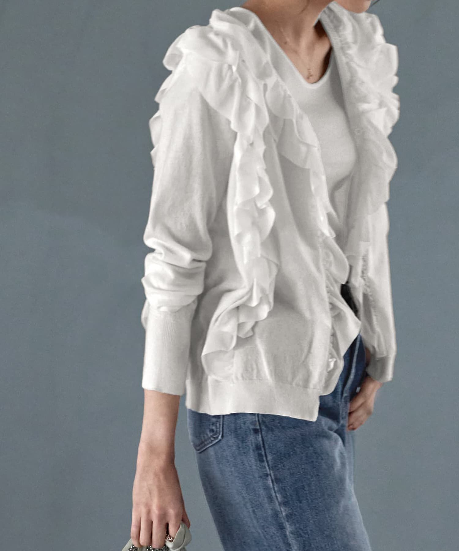  「シフォンフリルニットカーディガン」|シャツ・ブラウス|