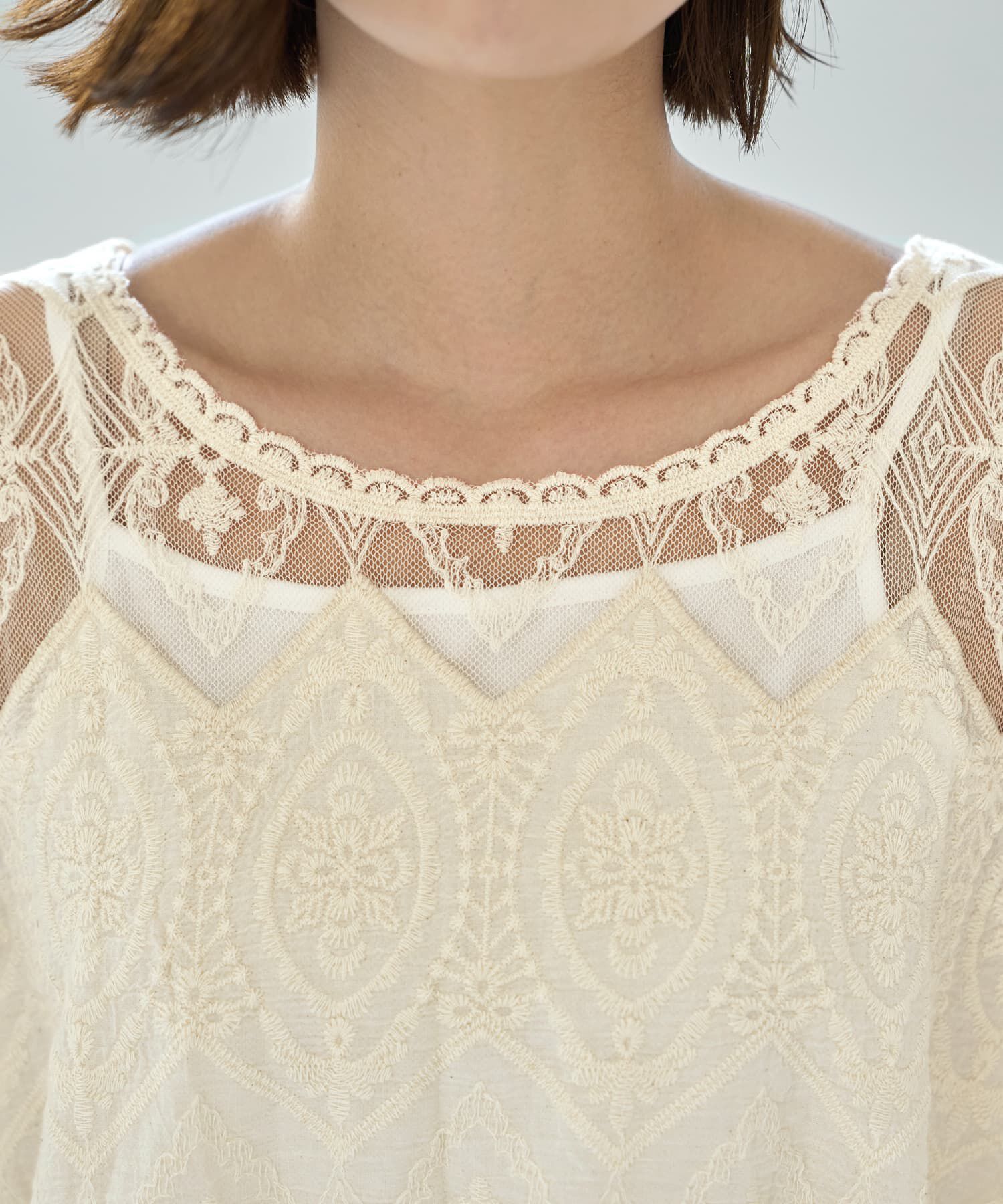 STYLE DELI「ミックスレースのプルオーバーブラウス」|シャツ・ブラウス|