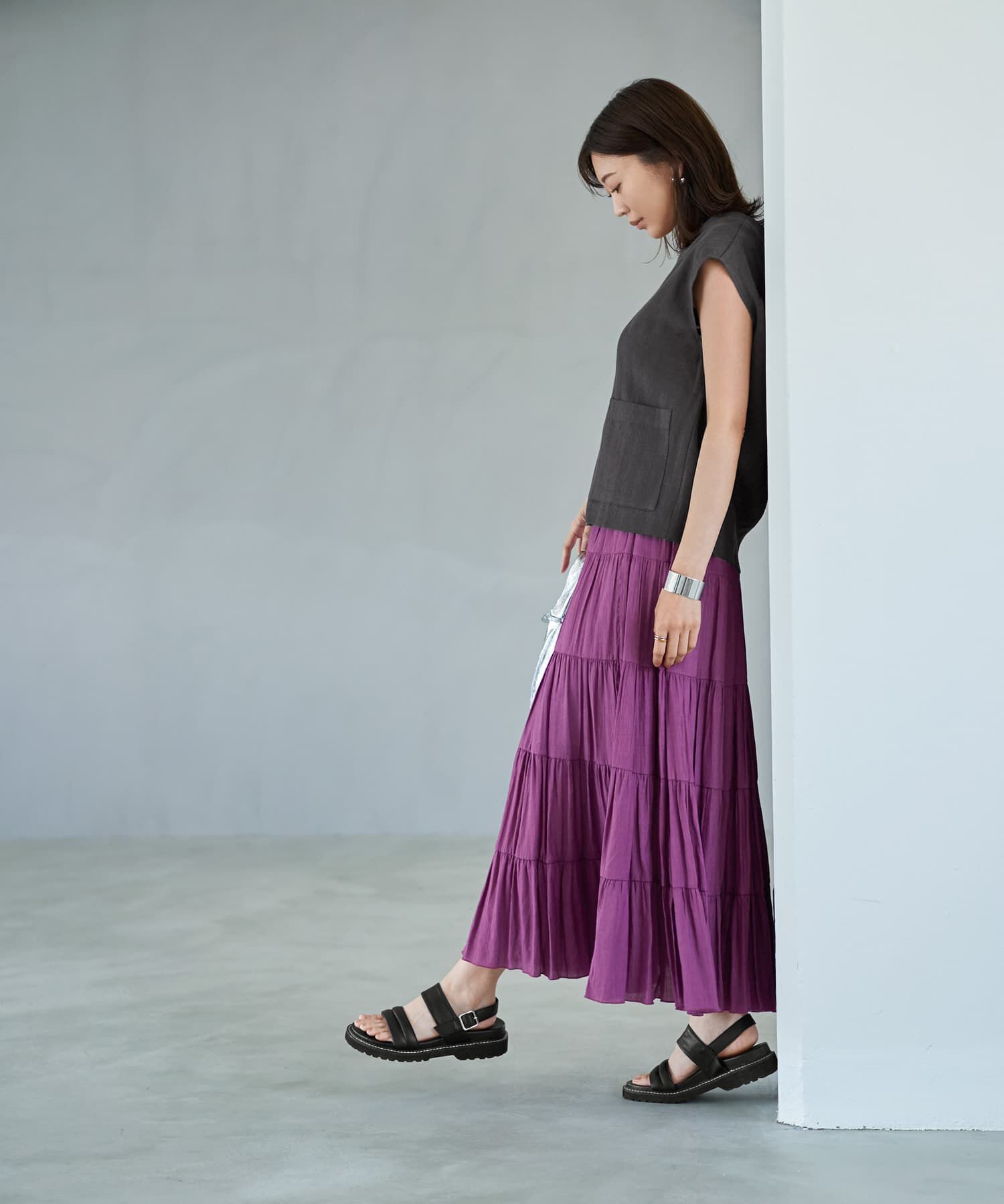 STYLE DELI「麻素材のベスト型サマージャケット」|ノーカラージャケット|