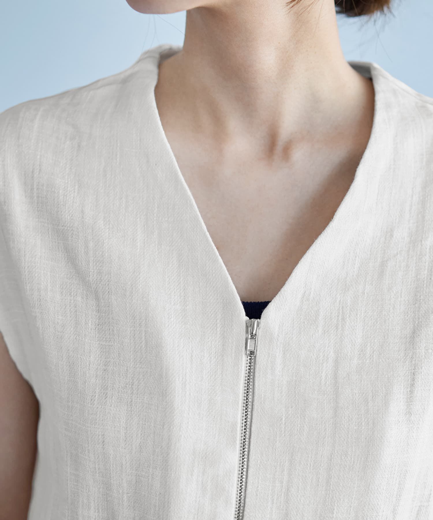 STYLE DELI「麻素材のベスト型サマージャケット」|ノーカラージャケット|