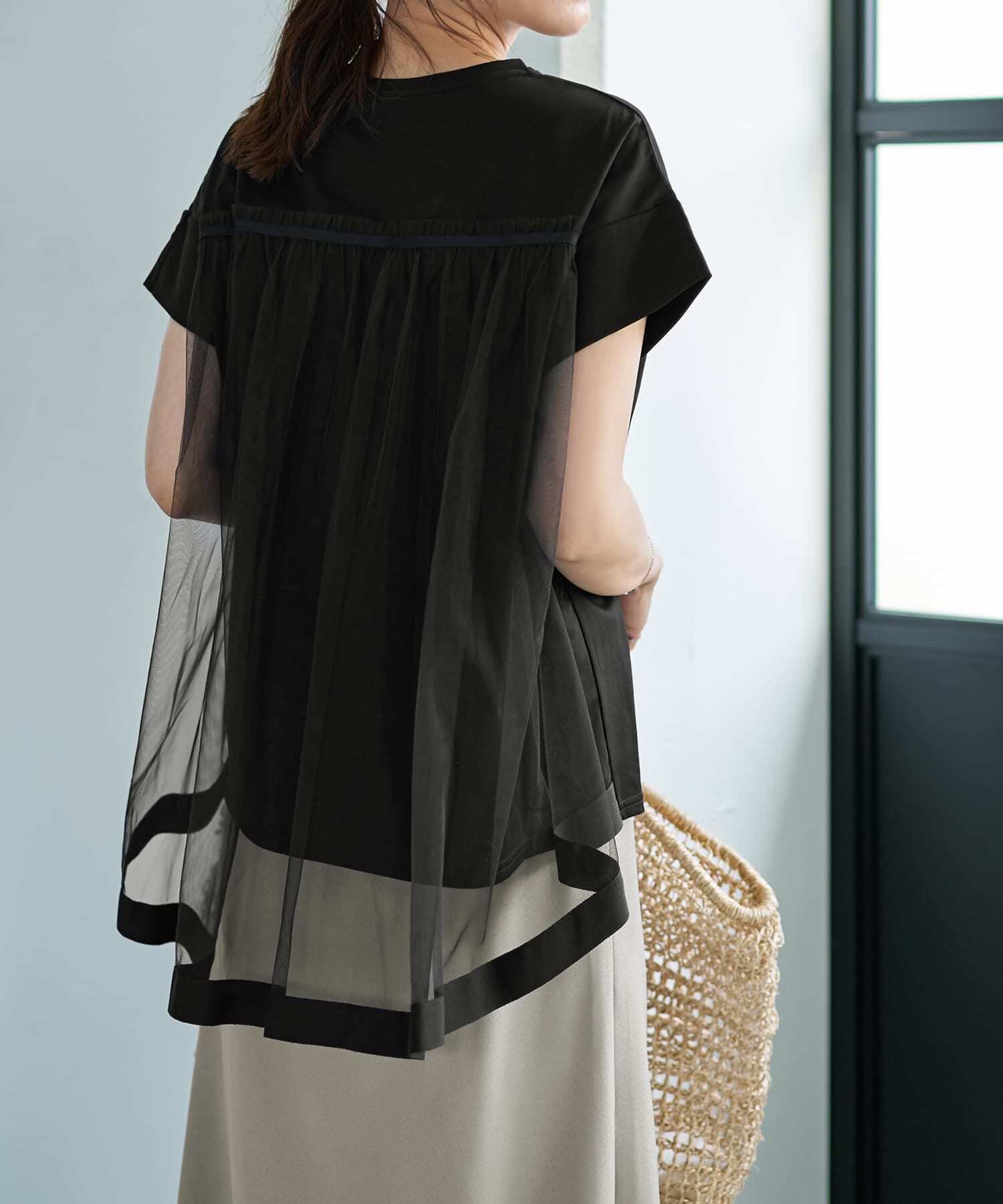 STYLE DELI「【Made in JAPAN】背面チュールカットソートップス」|Tシャツ・カットソー|ブラック